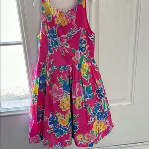 Ralph Lauren Pink and Yellow Pleated Sundress Halter Neckline